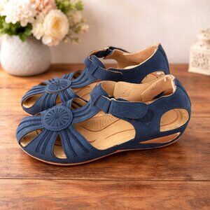 Luo Ge Blue Comfort Sandals Velcro Strap Fits 8–8.5